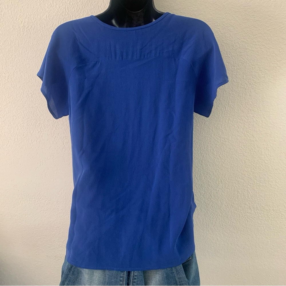 JOIE Top Size M Cobalt Blue 100% Silk Short Sleeve Blouse Shirt - Picture 8 of 8